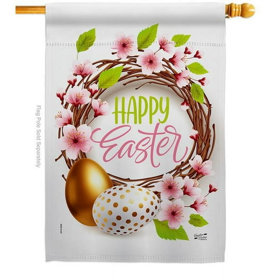 Angeleno Heritage H137437-BO Easter Wreath Springtime Double-Sided Garden Decorative House Flag, Multi Color