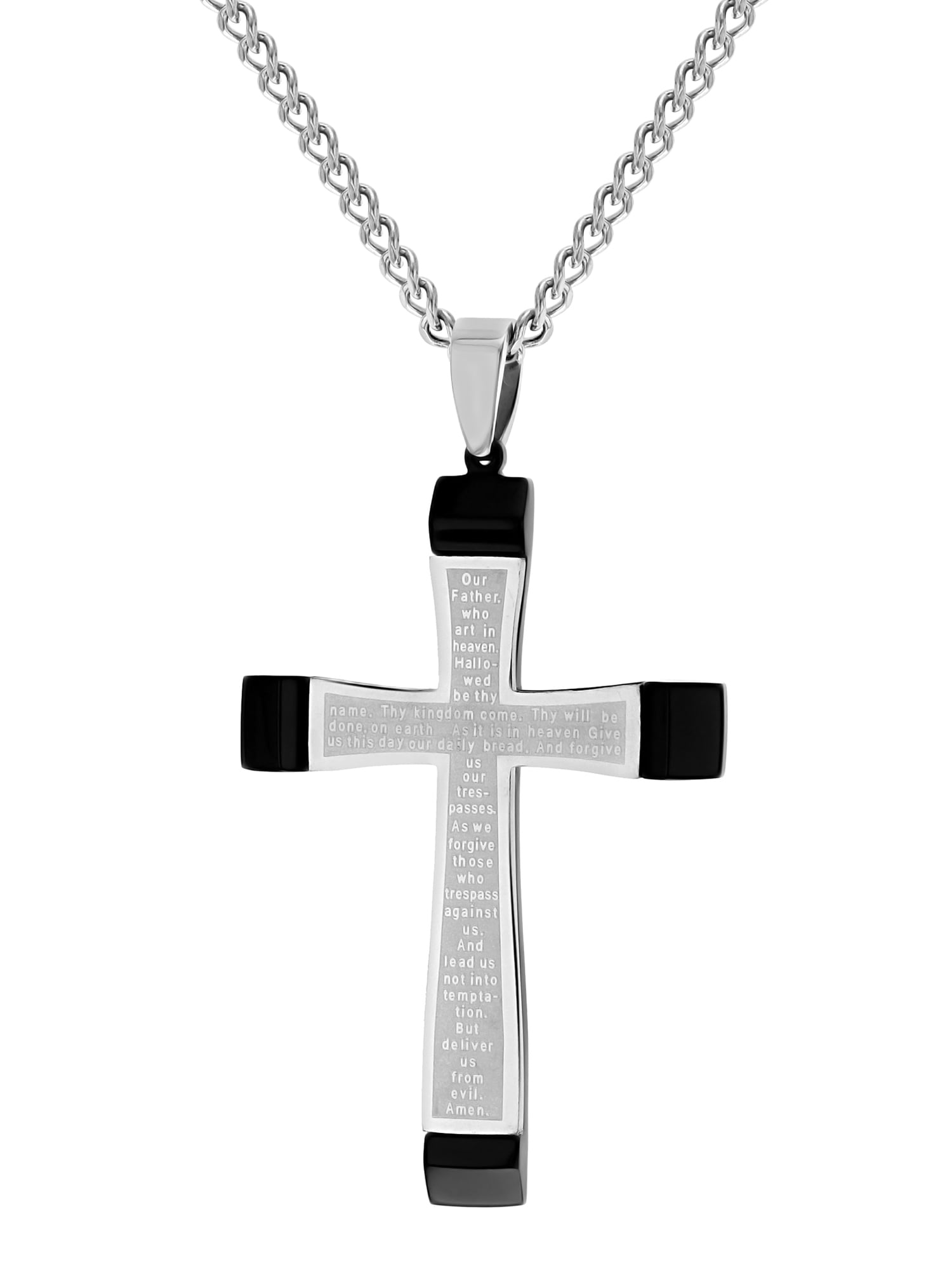 Brilliance Fine Jewelry - Men's Stainless Steel The Lord's Prayer Cross Men's Cross Necklace Lord's Prayer Stainless Steel