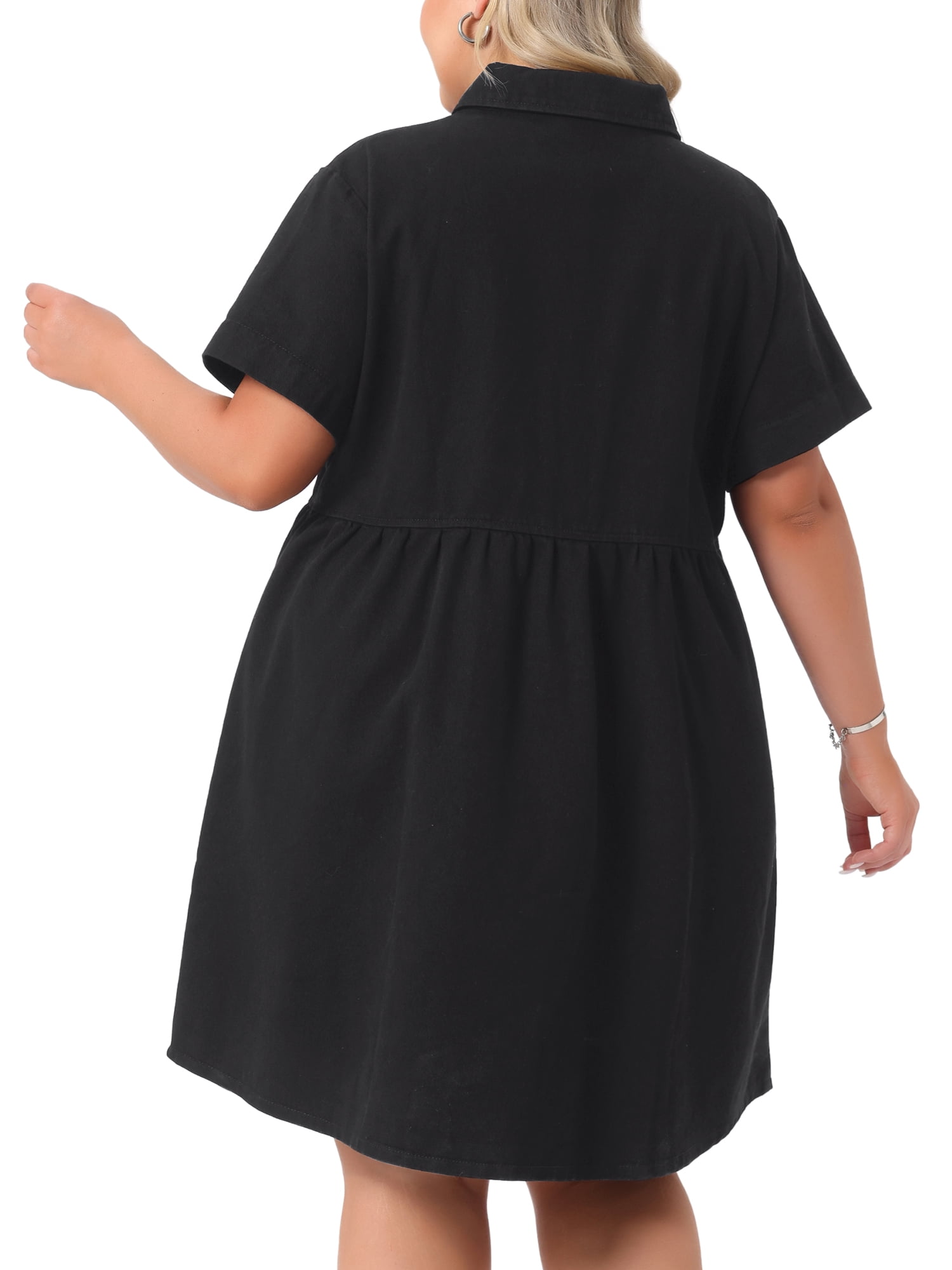 DARING DIVA Women's Plus Size Casual Denim Babydoll Pockets Dress 4X Black