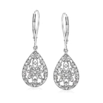 Ross-Simons 0.10 ct. t.w. Diamond Openwork Teardrop Earrings in Sterling Silver, Women's, Adult