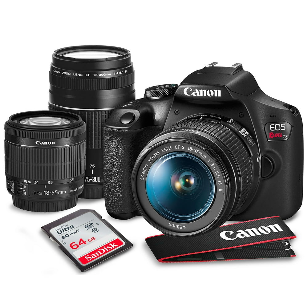 Canon T7 EOS Rebel DSLR Camera with 1855mm and 75300mm Lenses Kit