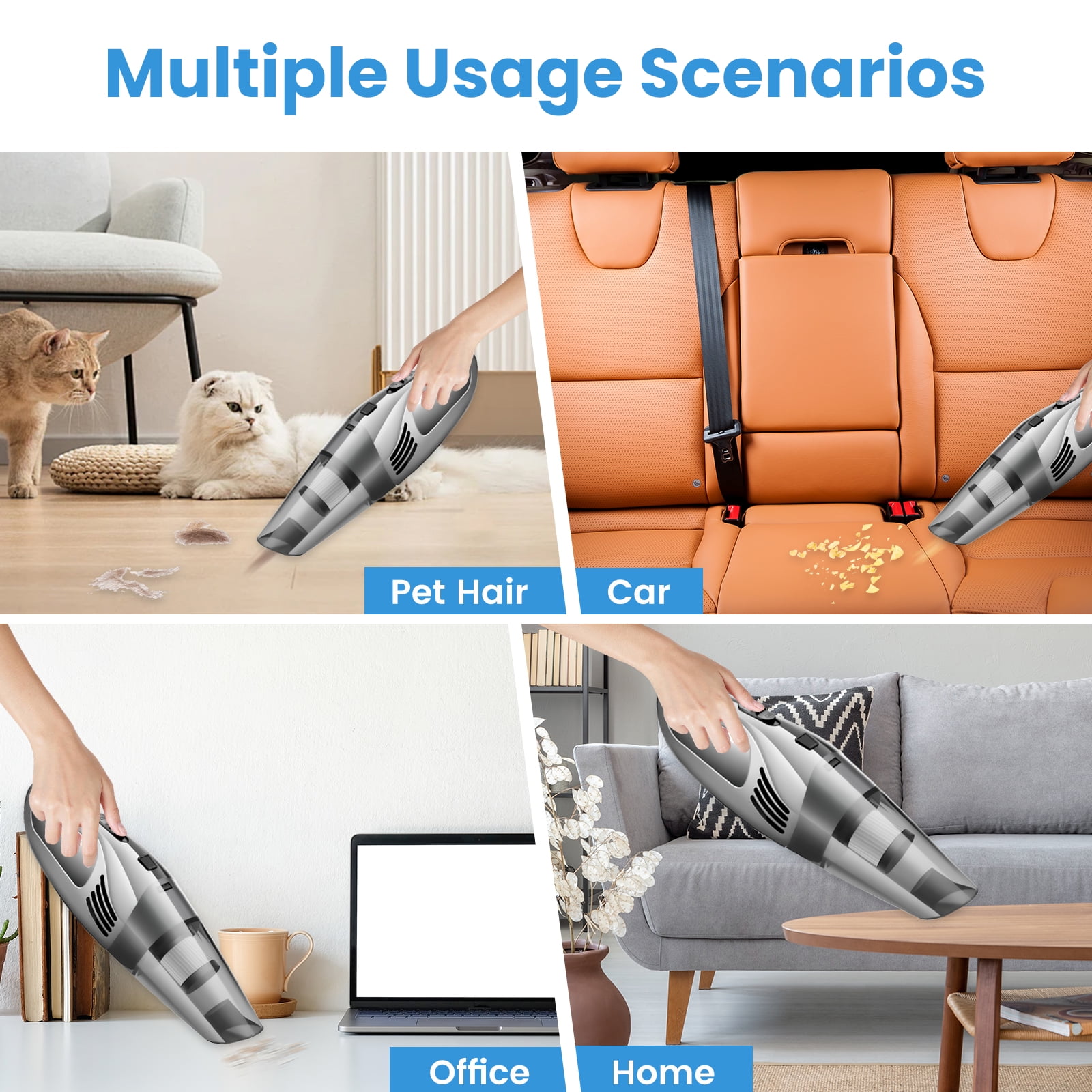 Cordless Handheld Car Vacuum, Portable Vacuum Cleaner, 12000PA Powerful Suction for Car, Gray