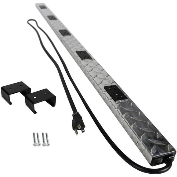 Power Strip Legrand Plugmold Tough, 10 enchufes, 6 pies, color plateado