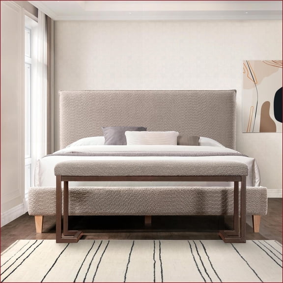 Upholstered Bench | Modern 48-Inch | Slate Gray Boucle | Sturdy Metal Frame | Entryway Living Room Bedroom | Boucle | Slate Gray