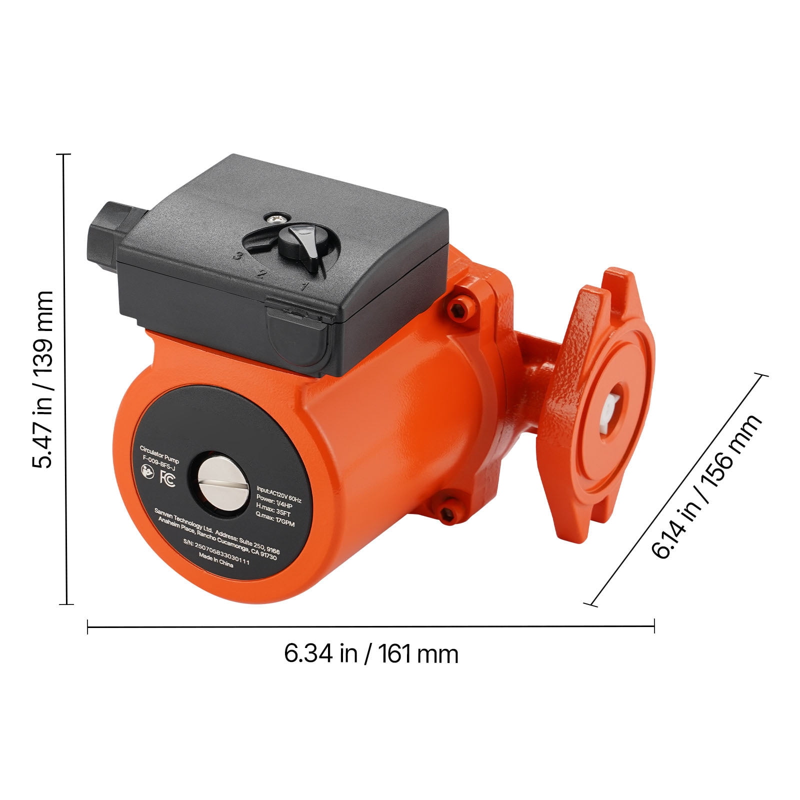 KFFKFF Cast Iron Circulator Pump, 17 GPM, AC 120V, 35 ft Hot Water Recirculation Pump, 3/4-Inch Flange Connection, 3-Speed Settings, Low-Noise Design, Suitable for Home Heating Systems