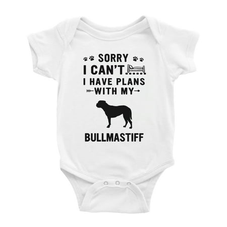 

Sorry I Can t I Have Plans With My Bullmastiff Love Pet Dog Cute Baby Bodysuit (White 0-3 Months)