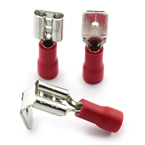 male 25 50 100 pack 50 6.3mm red piggy back terminal crimp connector female