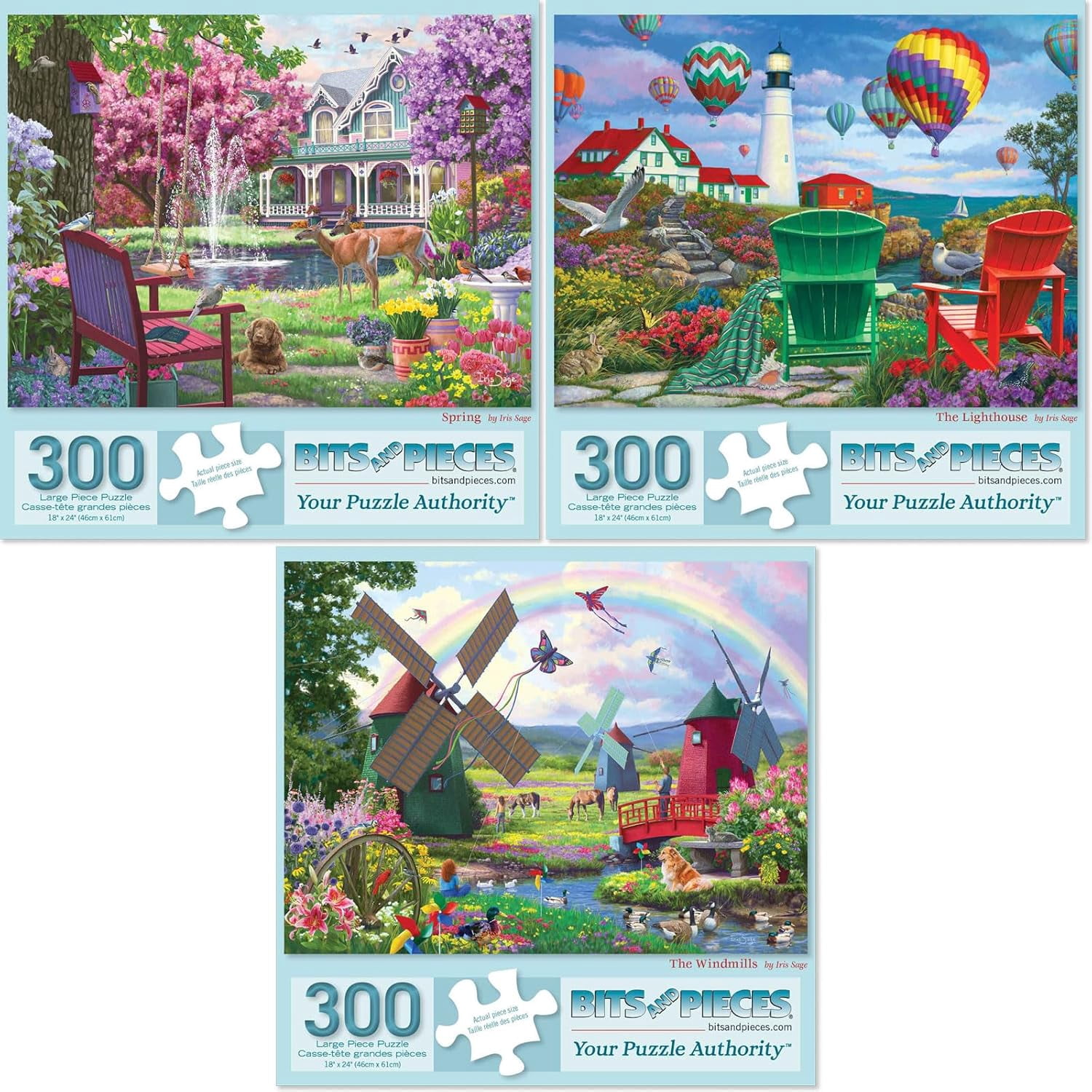 Bits & Pieces 3‑in‑1 300‑Pc Nature Puzzle Set by Iris Sage, 18×24″