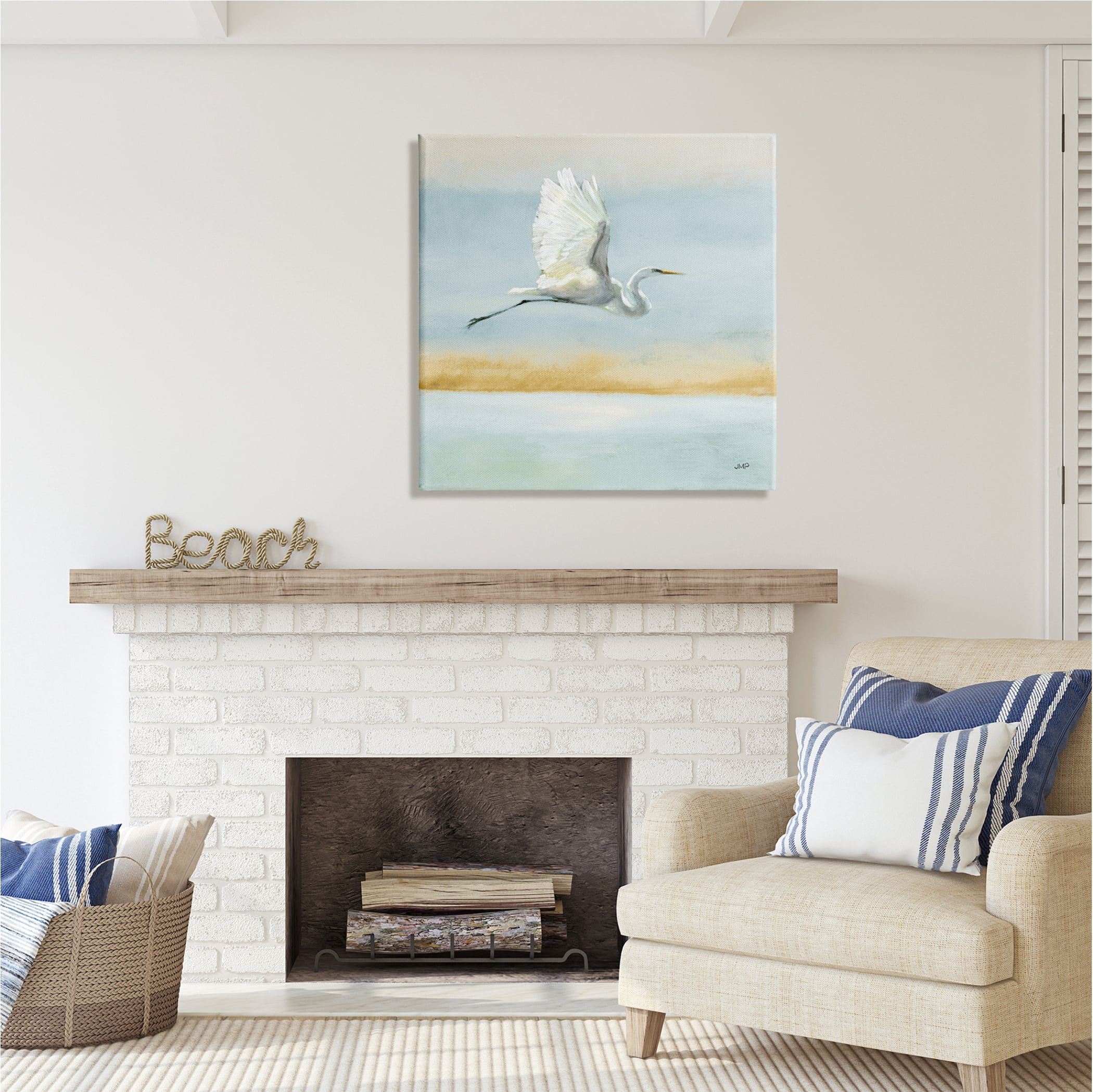Stupell Industries Flying Heron Painting Animals & Insects Painting Gallery Wrapped Canvas Print Wall Art, 30 x 30