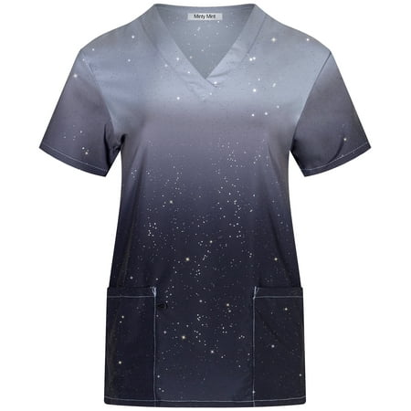 

Minty Mint Women s Stretch Printed V-Neck Medical Scrub Top Grey XS