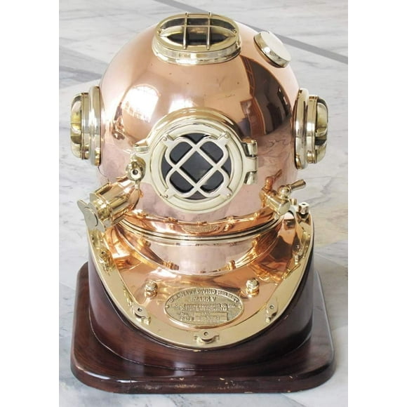 NauticalMart Solid Shiny Brass & Copper Divers Diving Helmet US Navy Mark V Helmet