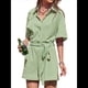 thumbnail image 3 of Mono Corto Informal de Verano A Rayas para Mujer, de Corta, con Botones y Cinturón, con Cintura Elástica. Verde XL, 3 of 9