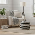 thumbnail image 2 of LR Home Small Braided Striped Indoor Round Pouf, Black/Natural, 18" x 18" x 14", 2 of 7