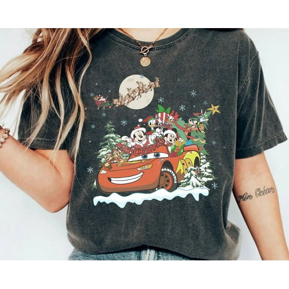 Retro Mickey & Friends Holiday Cars Shirt | Lightning Mcqueen Car T-Shirt | Disney Family Holiday Matching Tee | Disney Holiday, S-5XL Shirt