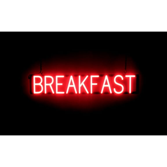 SpellBrite BREAKFAST LED Sign for Business. 35.0" x 6.3" Red BREAKFAST Sign Has Neon Sign Look With Energy Efficient LED Light Source. Visible from 500  Feet, 8 Animation Settings.