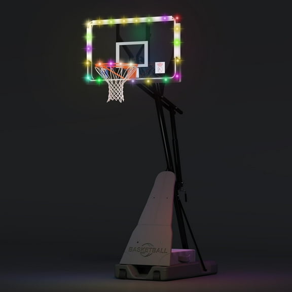 Outdoor LED Lighted Basketball Hoop System with 44 inch Large Weatherproof Backboard, Portable Goal with Extra Sandbag, for Youth and Adult