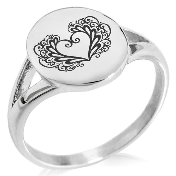 Stainless Steel Floral Filigree Heart Minimalist Oval Top Polished Statement Ring