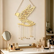 Bird Shaped Wall Mount Jewelry Organizer, Decorative Metal Display Rack for Necklaces and Earrings, Space Saving Vanity Storage, Chic Bedroom or Bathroom Decor, Great Gift for Fashion Lovers