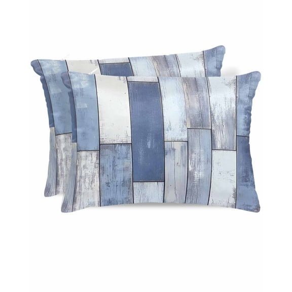 Hokiten King Size Pillow Cases Set of 2, Pillow Covers for Bed, Blue Beige Wooden Satin Pillowcases with Zipper for Hair/Skin, Pillow Protector Cover, Farmhouse Vintage Country Striped 20x36 Inches