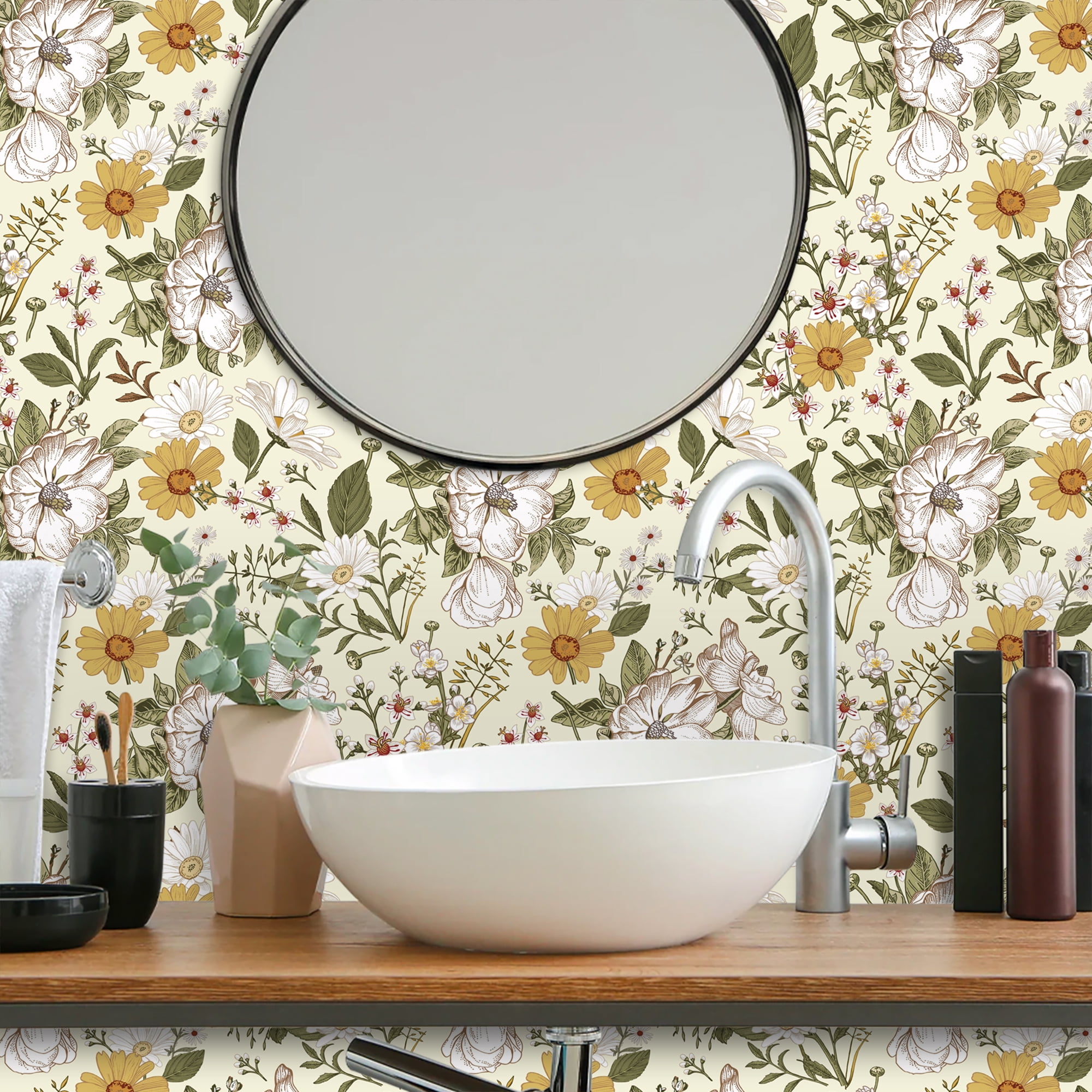 UMIGGEE 17.7-in x 236-in Flower Wallpaper Daisy Multicolor Peel and Stick Wallpaper Self Adhesive Wall Paper Contact Paper for Home Mural Wall Decor Wall Covering Old Furniture Renovation