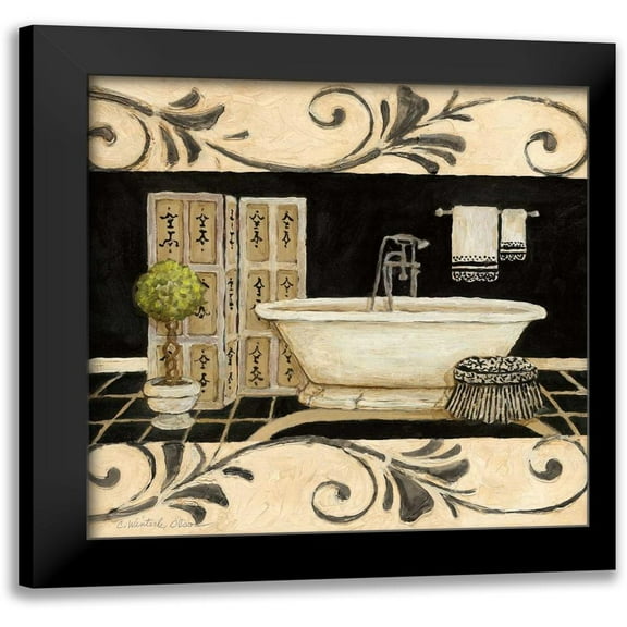 Olson, Charlene 12x12 Black Modern Framed Museum Art Print Titled - Ebony and Ivory Bath I