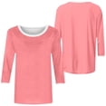 thumbnail image 4 of Women's Color Block 3/4 Sleeve Crew Neck Top Casual Loose T-Shirt, 4 of 4