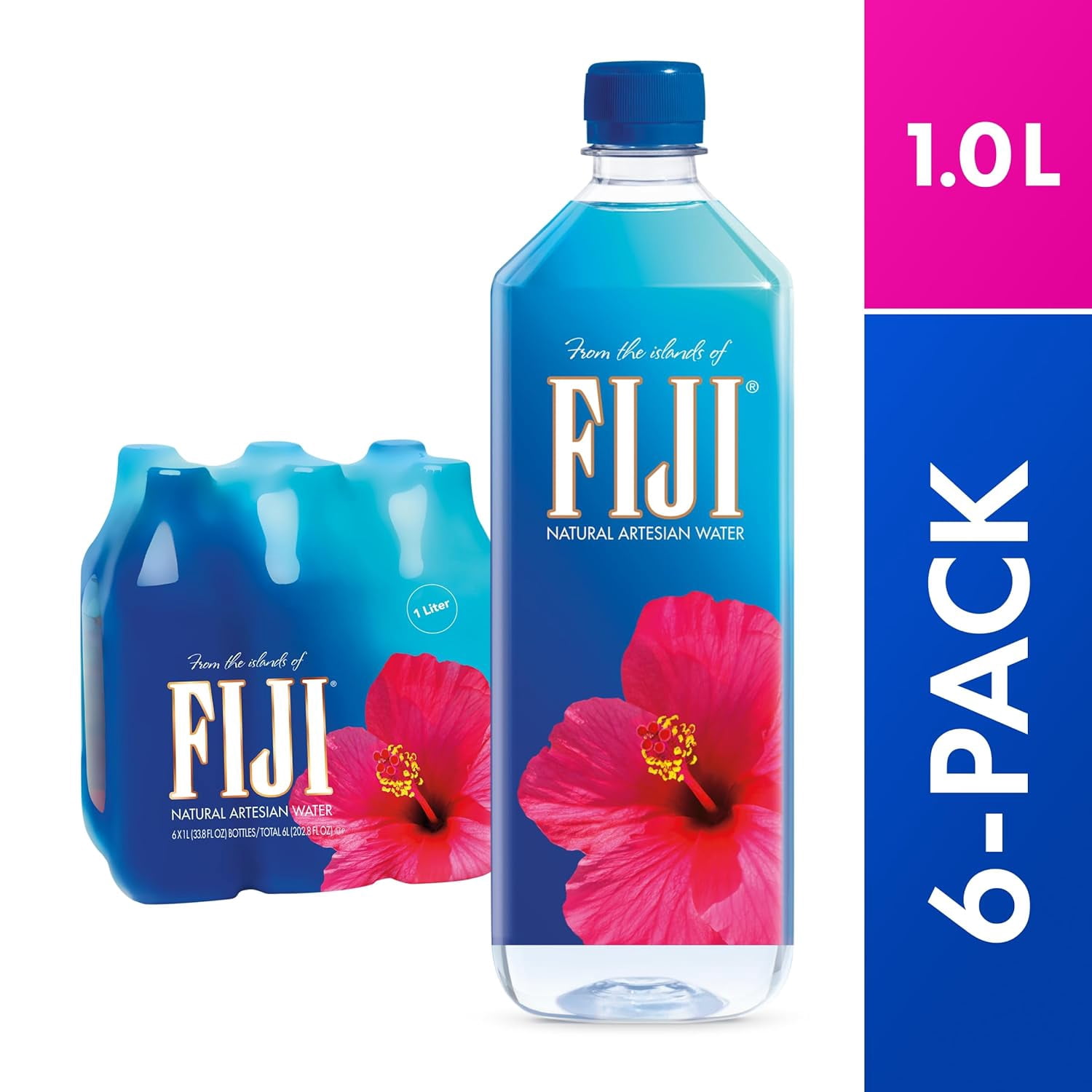 FIJI Natural Artesian Bottled Water 1 Liter / 33.8 Fl Ounce (Pack of 6)