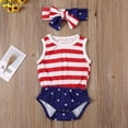 thumbnail image 6 of 4th Of July Clothes Newborn Baby Girl Independence Day American Flag Stripe Star Romper With Headband, 6 of 6