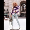 thumbnail image 4 of Chaqueta Informal con Botones para Mujer, Abrigo Corto de Lana Gruesa de Mohair A Cuadros, Parte Superior Azul Púrpura XL, 4 of 10