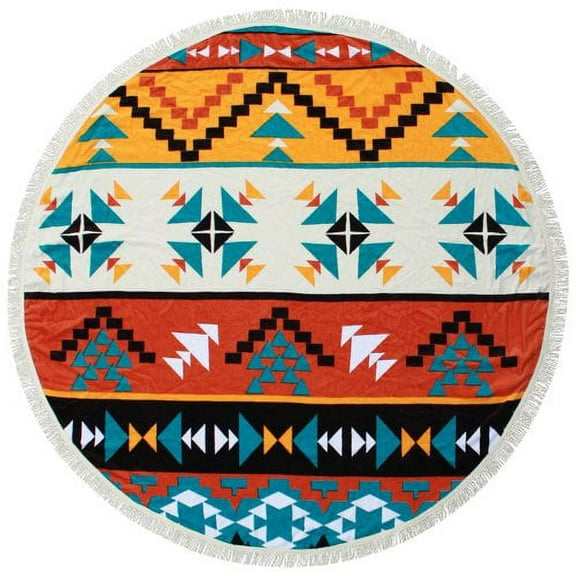 Hippy Nest Round Fringe Beach Towel, Large Microfiber Mandala Circle Blanket for Travel, Pool, or Outdoor Use