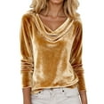 thumbnail image 2 of YMNXA Women's Velvet Top Long Sleeve Solid Color Fashion Comfortable Elegant Tee For Casual Daily Wear,Gold,Xl, 2 of 6
