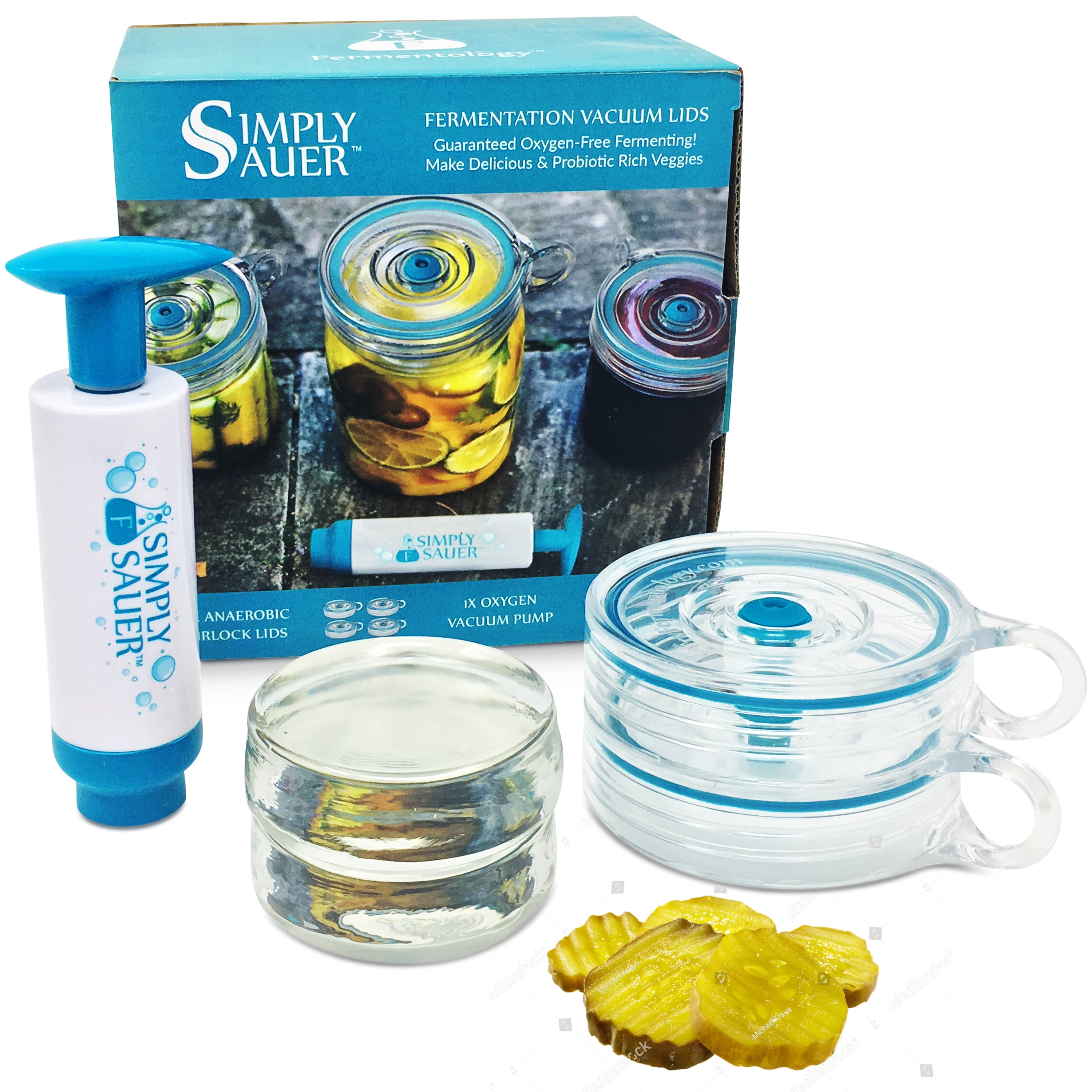 Fermentology Simply Sauer Vegetable Fermentation Kit For Wide Mouth Mason Jars ? Oxygen Pump, Airlocks, And Glass Weights ? 5 Piece Kit