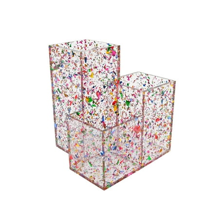 Packed Party On Display Pink Confetti Acrylic Brush Organizer 4.5 L x 4.5 W x 5.25 H