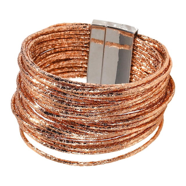 Pulsera envolvente para mujer, brazalete de aleación de zinc multicapa, accesorio de joyería de moda para Champán