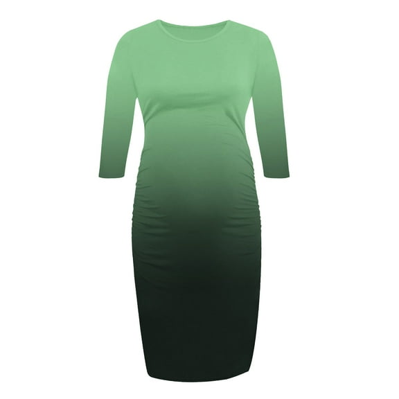 Women’s Casual Maternity Dress 3/4 Sleeve Knee Length Pregnancy Clothes for Baby Shower Green XXL