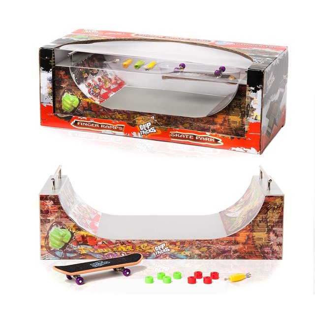 Grip & Tricks Halfpipe Mini Pro Set Pro Half Pipe Set with Skateboard and extra wheels