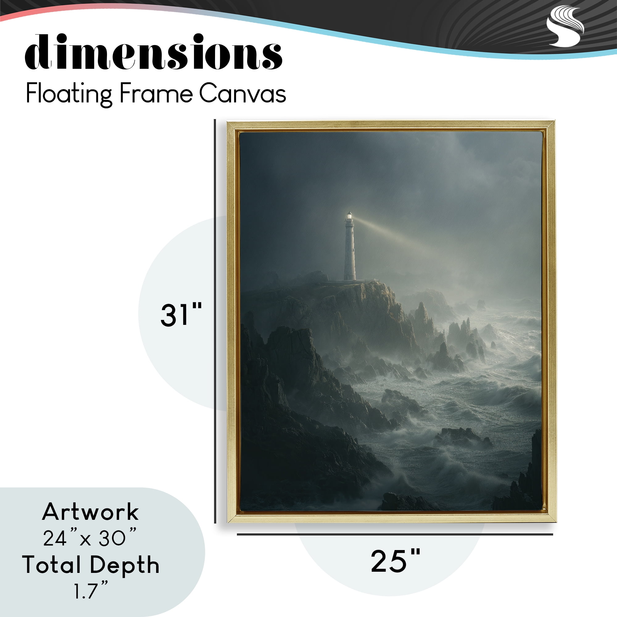 Lighthouse and Stormy Cliff Gold Framed Floater Canvas Wall Art, design by Ziwei Li