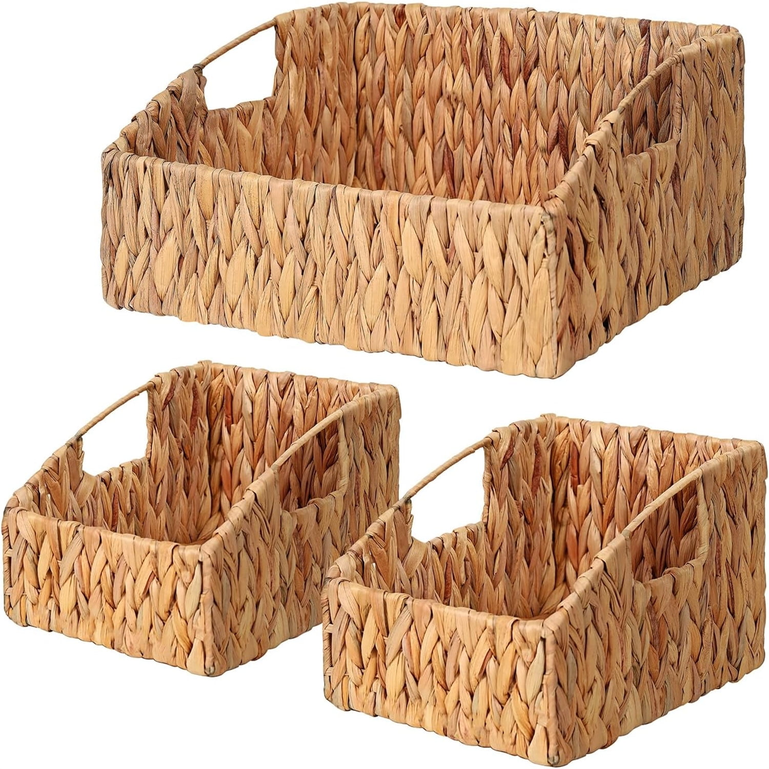 Handwoven Wicker Storage Bins with Built-in Handles Storage Container Baskets for Shelves Bedroom Bathroom Laundry Room or Kitchen(Set of 3)