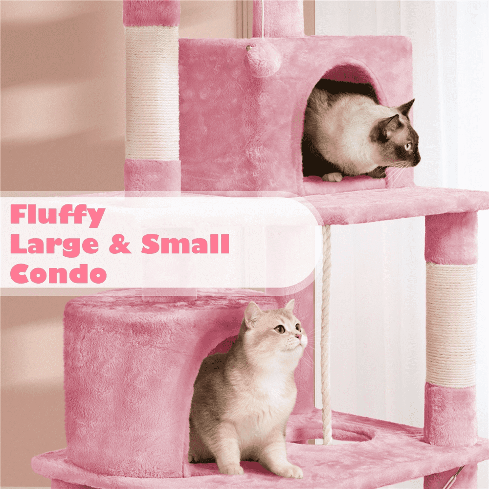 Alden Design 62" Double Condos Cat Tree and Scratching Post Tower, Pink