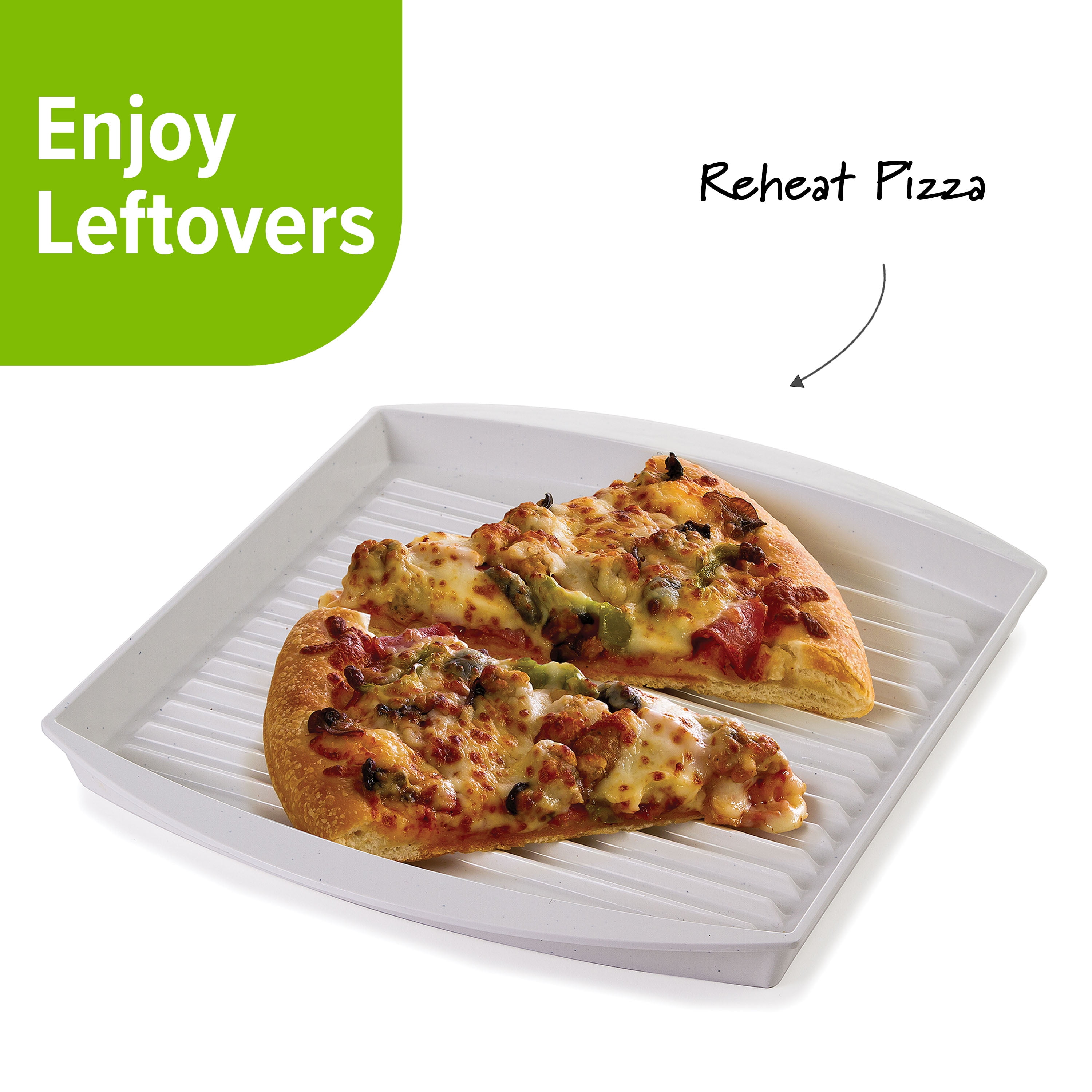 Kitchen Discovery Microwave Pizza Reheater Tray Reuseable Plate for Bacon,  Snacks in the Microwave Oven - Safe, BPA-Free Round Pizza Pan for Cooking