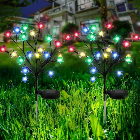 2 Pack Beautiful 20 LED Fairy Flower Lights, Solar Lights Outdoor Decorative Solar Garden Lights, Solar Powered Outdoor Lights Multi-Color Yard Lights for Walkway Patio Yard Garden Lawn