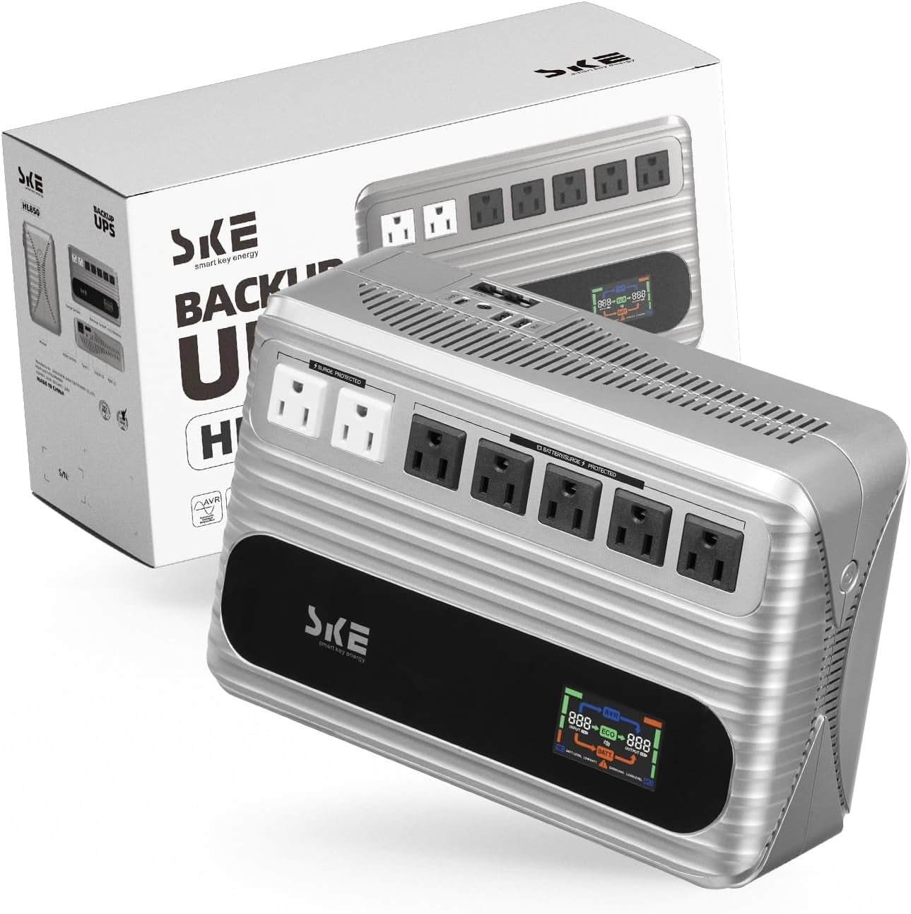 UPS Battery Backup and Surge Protector 7 Outlets, LCD Display Uninterruptible Power Supply for Computer