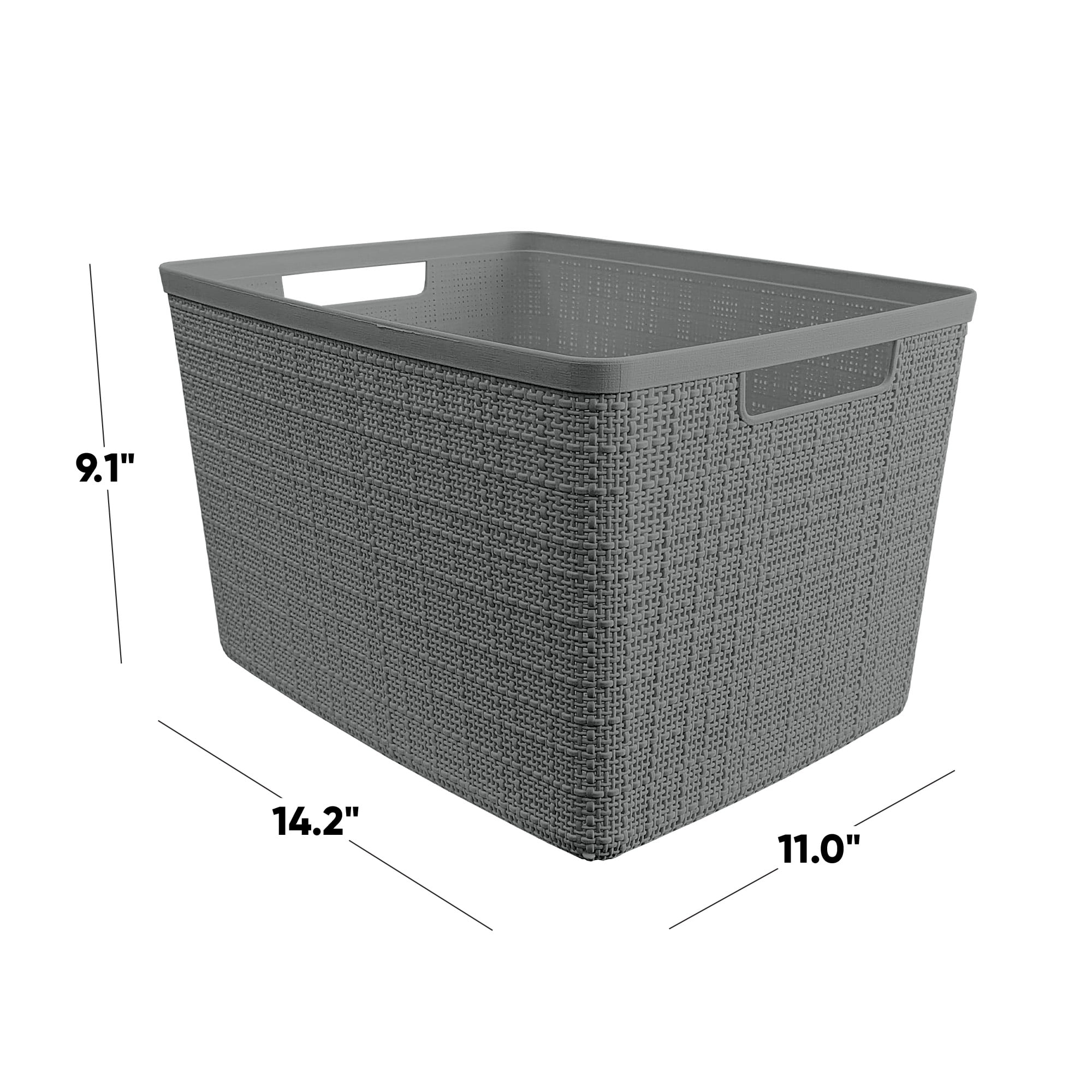 Curver Set of 4 Jute Basket Large Durable Resin Organization and Storage Basket Bin, Grey