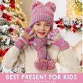 thumbnail image 6 of GMZW Kids Winter Hat Gloves Scarf Set, Girls Toddler Children Beanie with Pom Knit Neck Warmer Gaiter Mittens Fleece Lined Set, 6 of 7