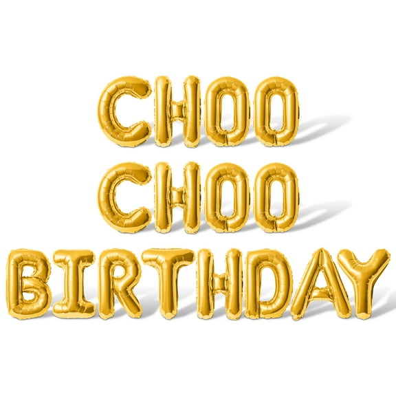 Letter Balloons - CHOO CHOO BIRTHDAY 16" Inch Alphabet Letters Foil Mylar Balloon Train Themed Birthday Party Banner (Gold)