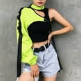 thumbnail image 4 of Women Sexy One Shoulder Reflective Crop Tops Choker Adjustable Buckle Long Sleeve Cover Up Irregular T-Shirt Rave Shrugs, 4 of 19
