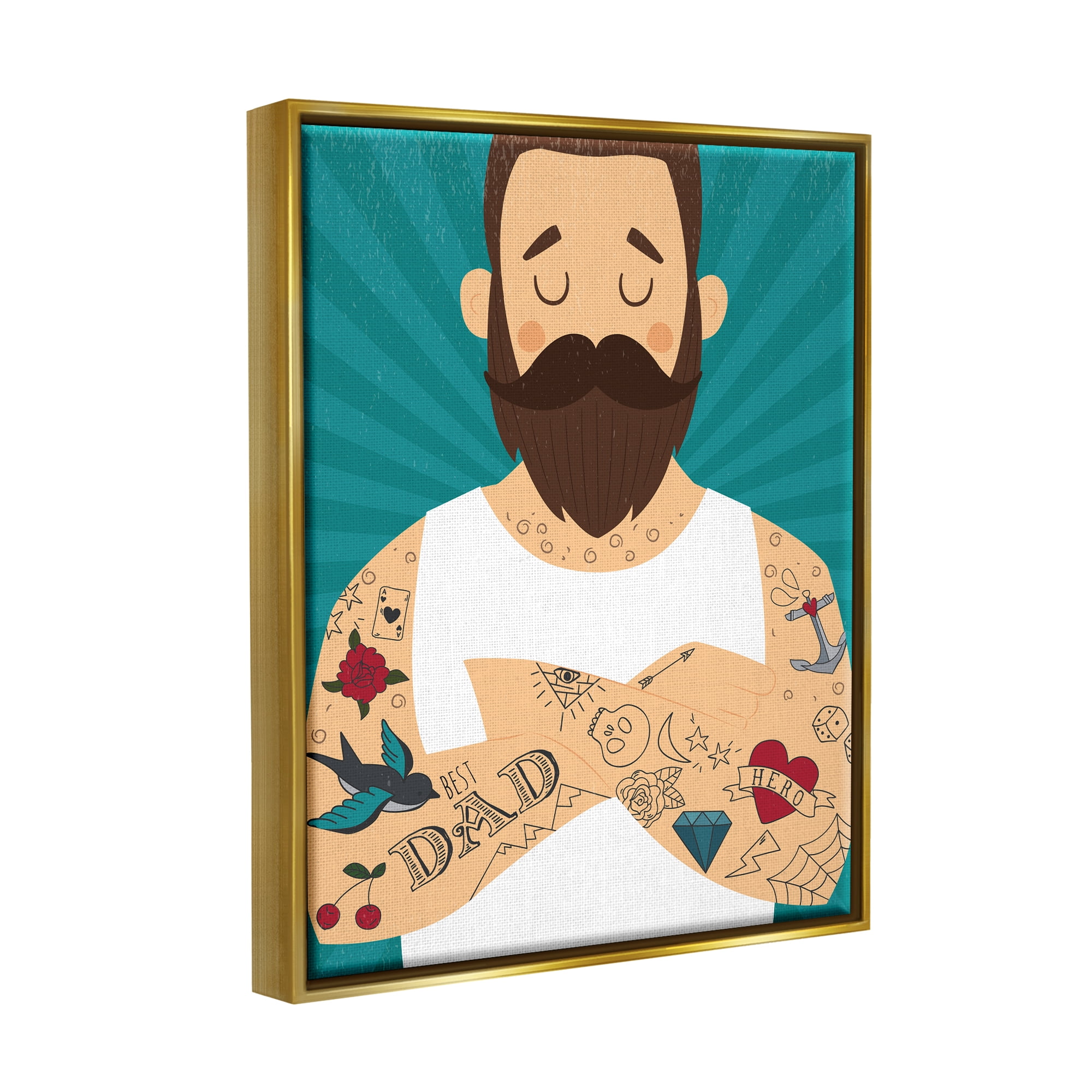 Stupell Industries Best Dad Father's Day Tattoos Holiday Painting Gold Floater Framed Art Print Wall Art