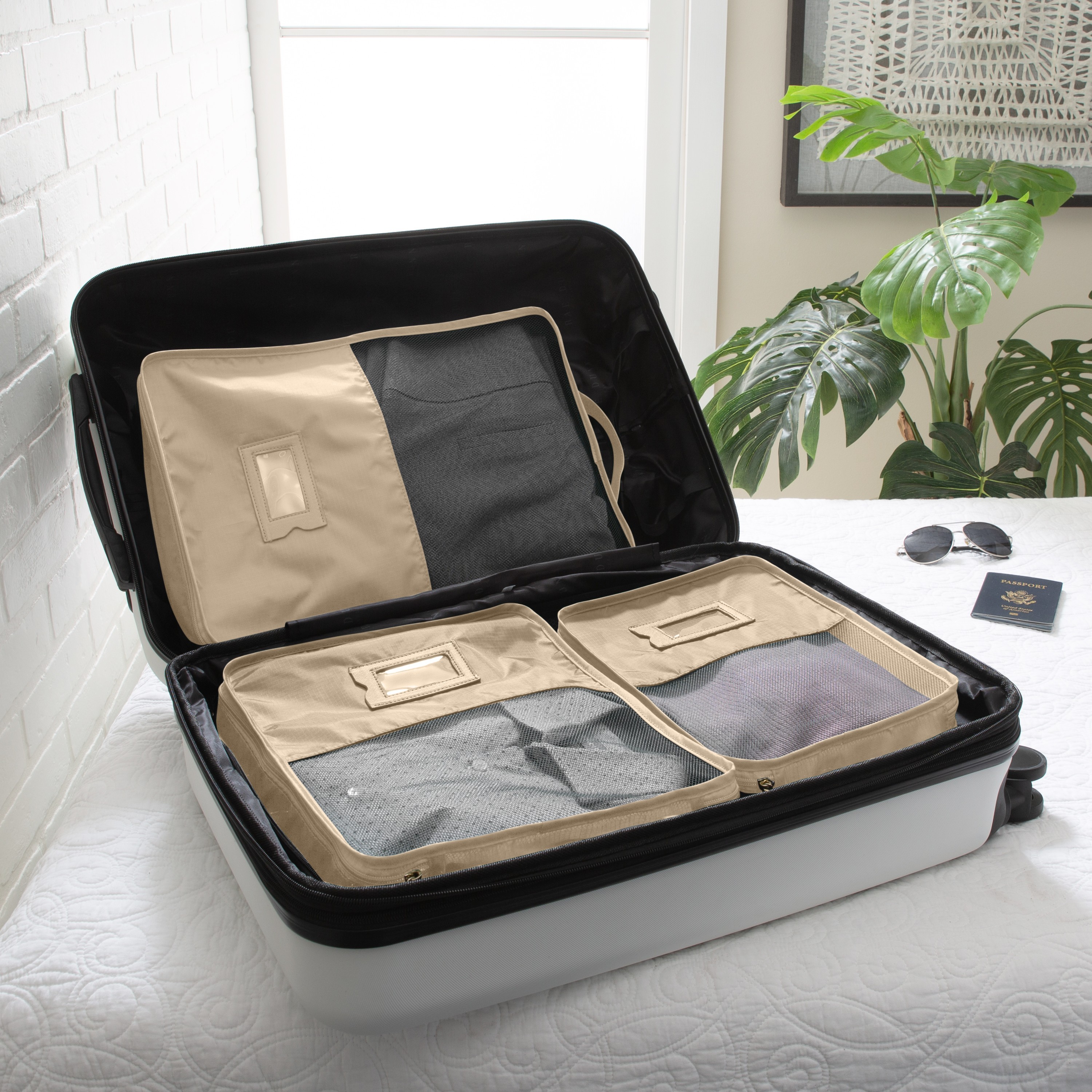 Ruby + Cash 6 Piece Deluxe Packing Cube Set in Taupe
