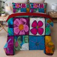thumbnail image 3 of Davulos Plaid Floral Patchwork Quilt Set Queen Size,3 Pieces Soft Microfiber Summer Bedspread Coverlet Bedding Set for All Season, 3 of 8