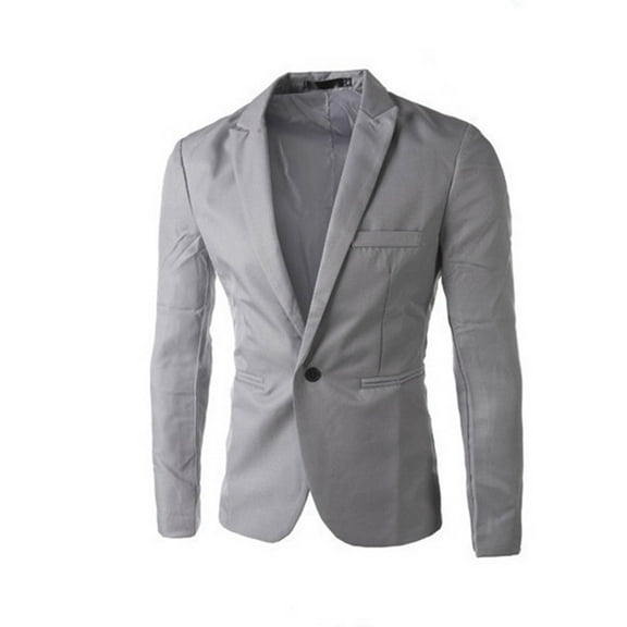 BLTIBY Mens One Button Blazer Jacket Solid Color Slim Fit Business Lightweight Coat with Pockets Fashion Lapel Outwear Gray XXL